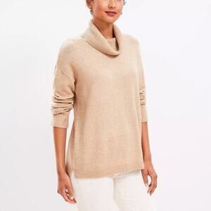 NWT Loft Tan Turtleneck Rib Trim Cozy Sweater